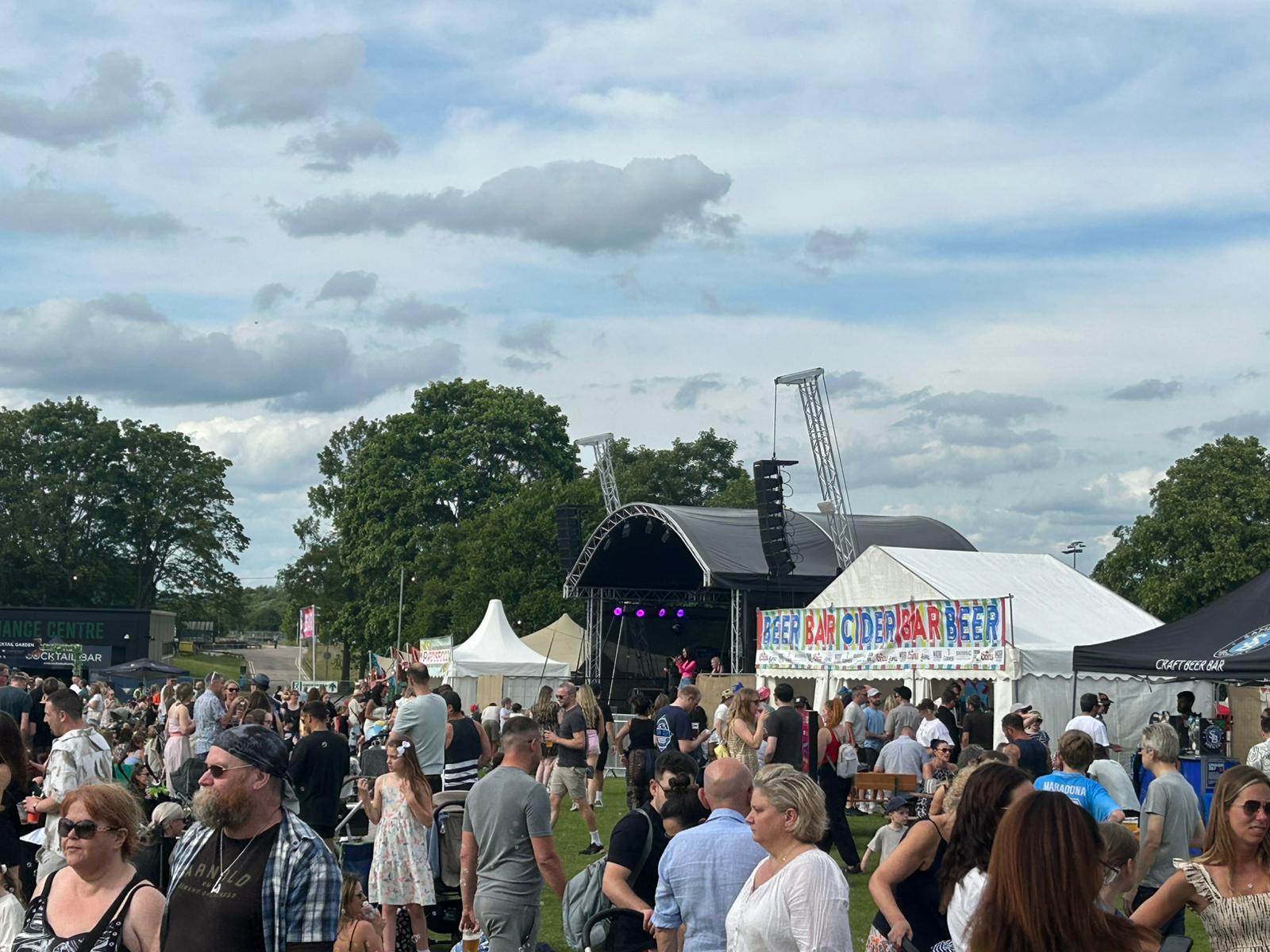 Marquee at a festival in the sunshine