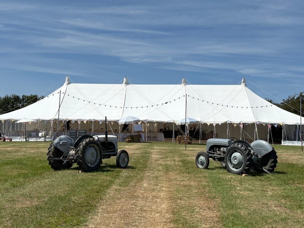Wedding marquee with tractors
